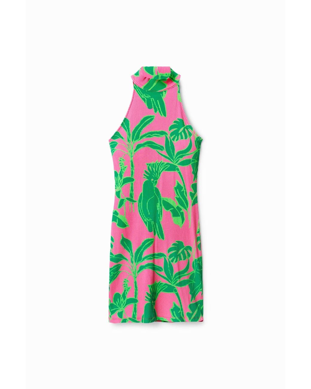 Desigual White Short Halter Neck Dress, Viscose