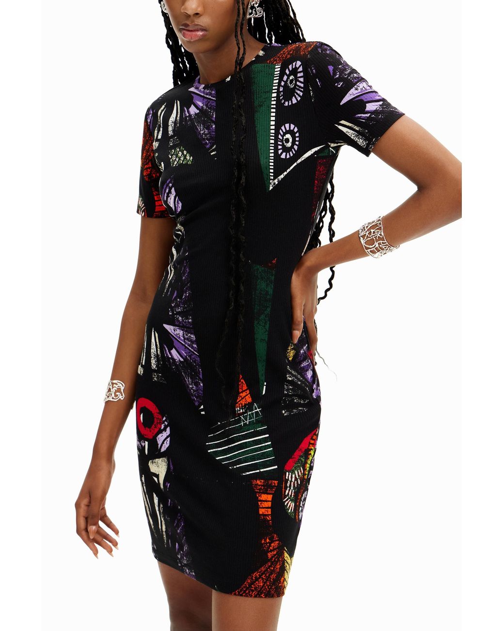 Desigual Black M. Christian Lacroix Short Dress With Cubist Print, Viscose