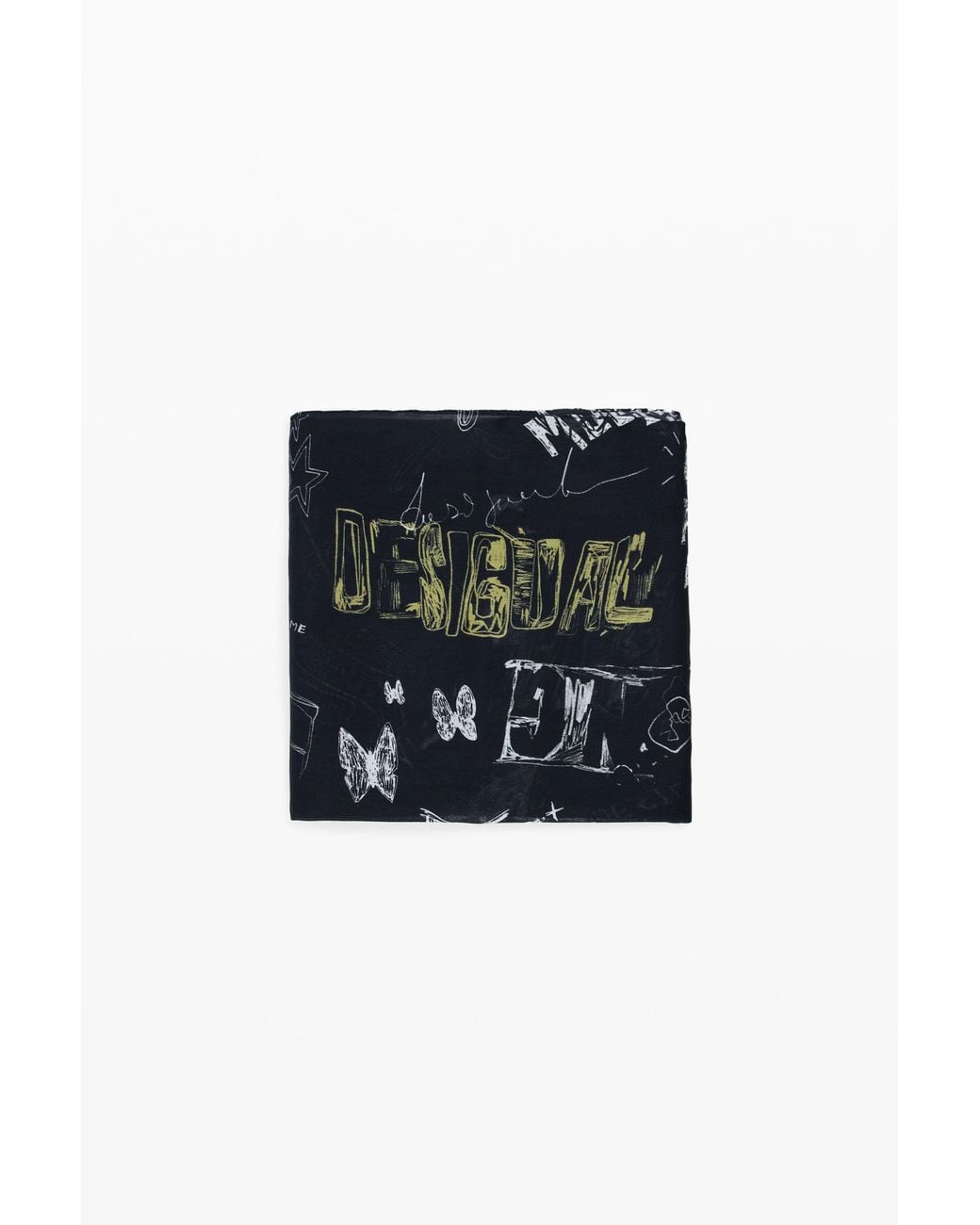 Desigual Black Square Lettering Scarf, Outlet