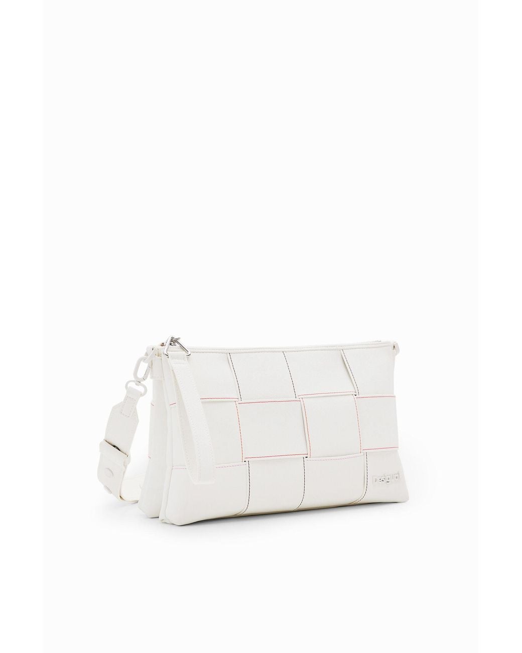 Desigual White Braided Crossbody Bag M With Topstitching, Polyurethane
