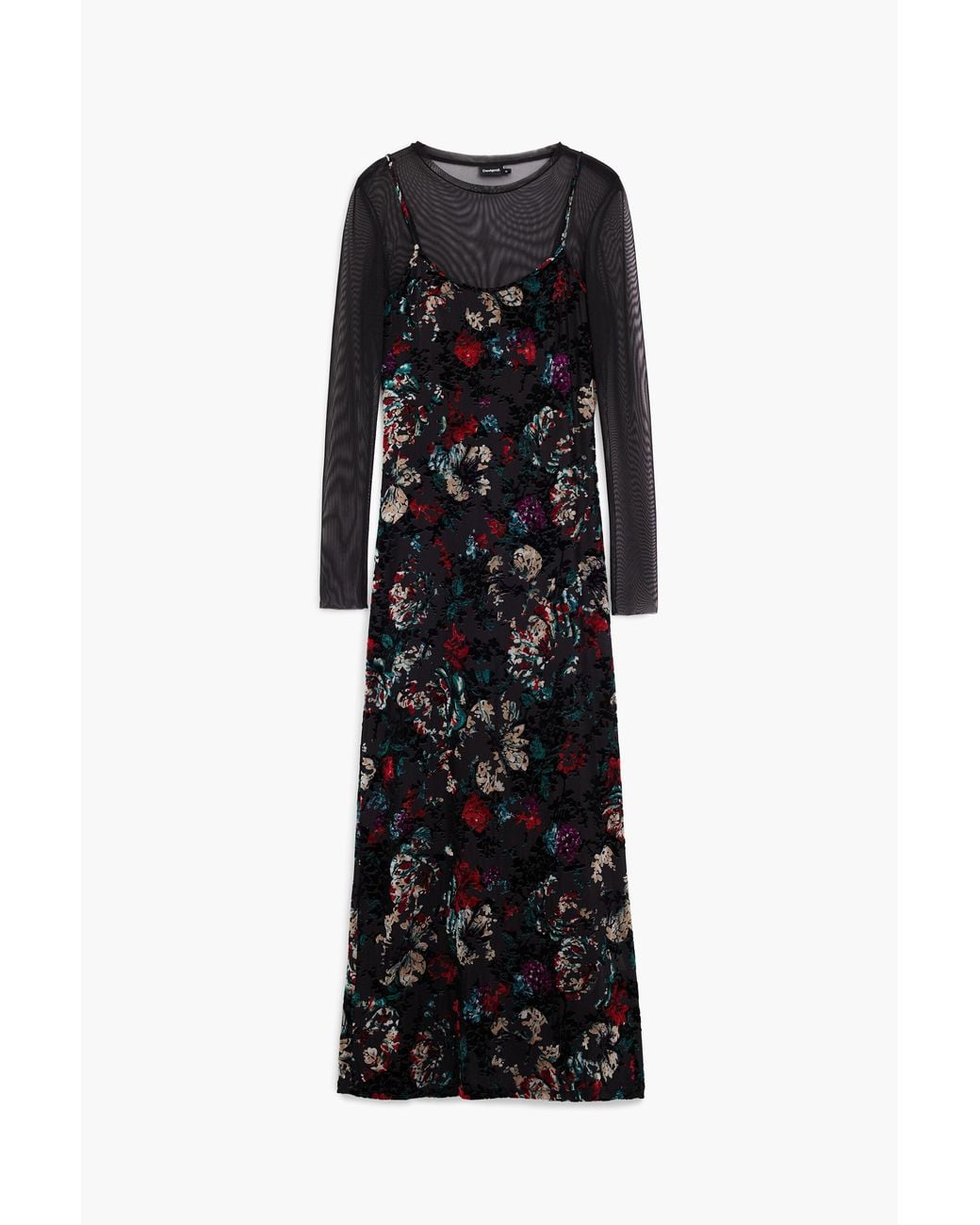 Desigual Black 2-In-1 Flocked Dress, Polyester