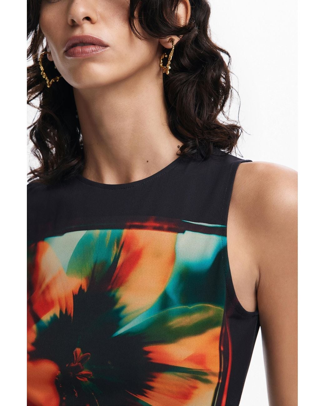 Desigual White Floral Print Dress, Polyester