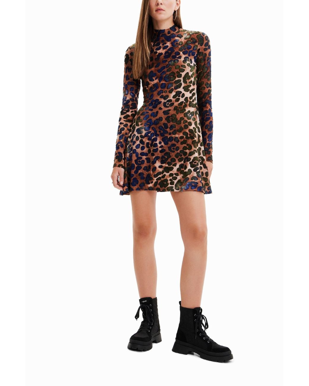 Desigual White Short Textured Animal-Print Skater Dress