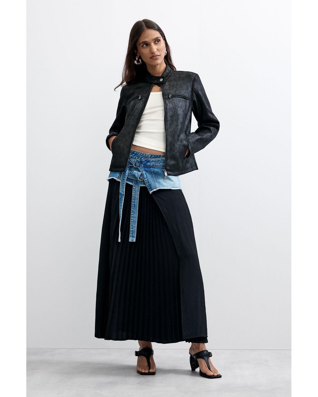 Desigual Blue Jacket Leather Effect, Polyester