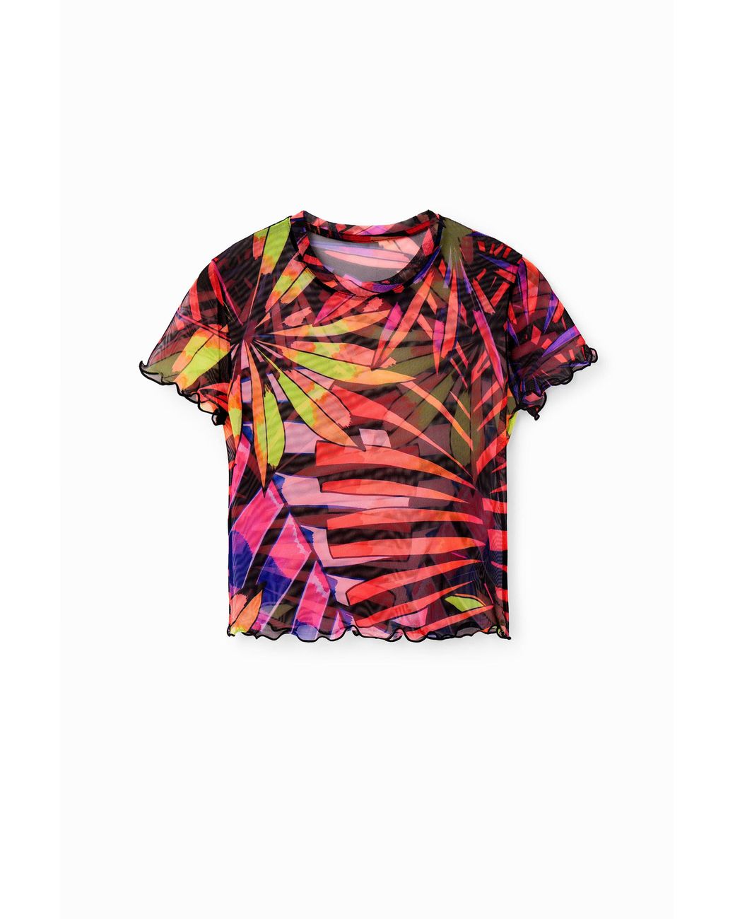 Desigual Red Short Tropical Tulle T-Shirt, Polyester