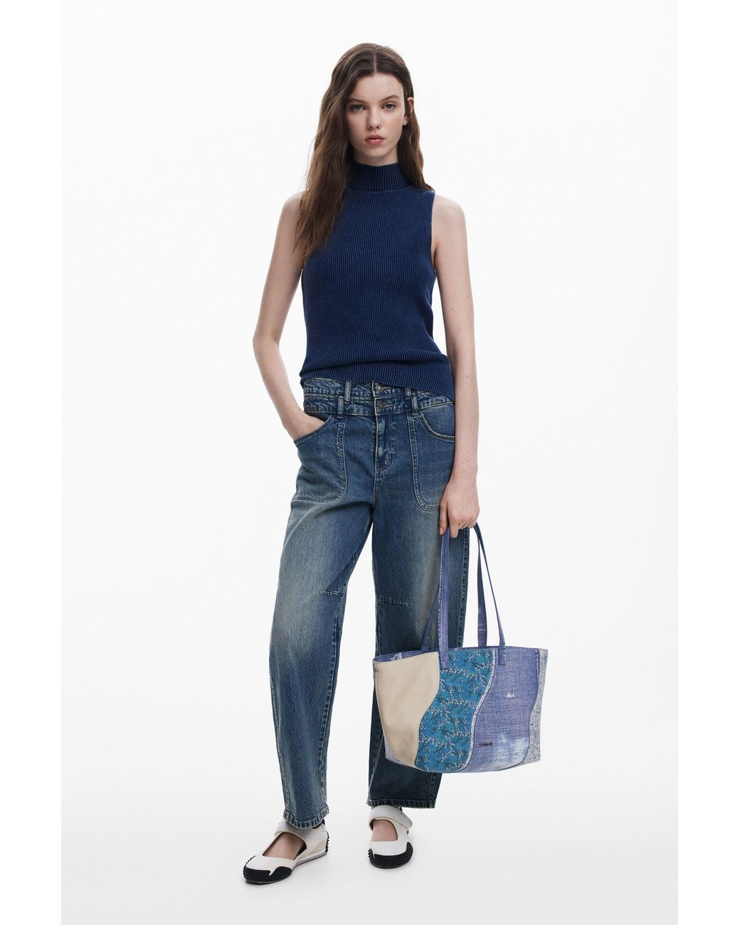 Desigual Blue Large Patch Denim Crossbody Bag, Polyurethane