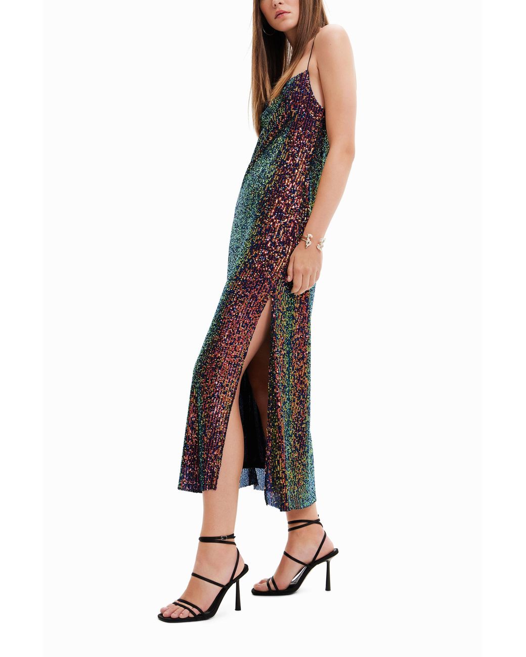 Desigual Purple Sequin Midi Dress, Polyester