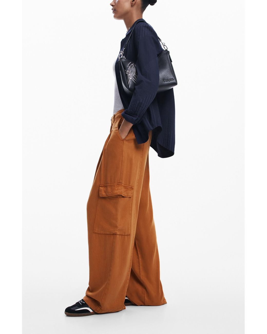 Desigual Blue Flowy Cargo Pants, Lyocell