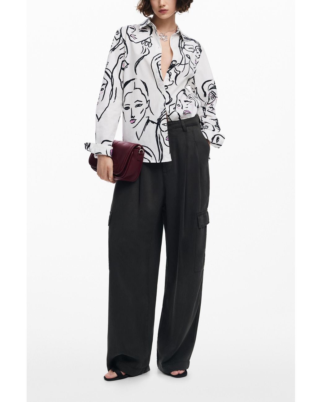 Desigual White Shirt With Face Print, Cotton