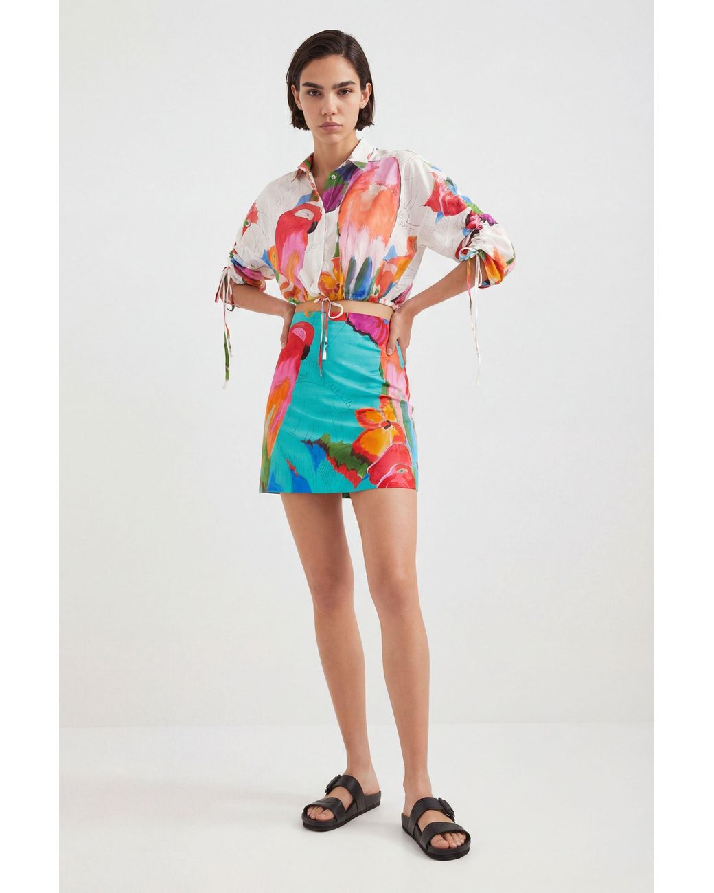 Desigual Blue Tropical Miniskirt, Cotton