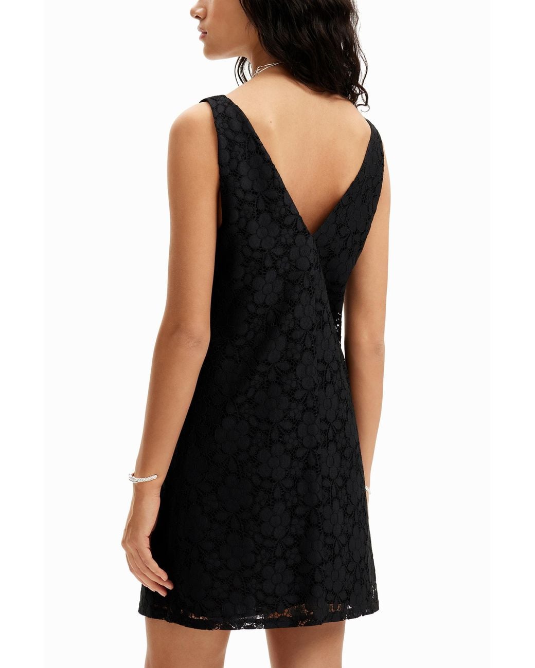 Desigual Black Floral Lace Mini Dress, Polyester