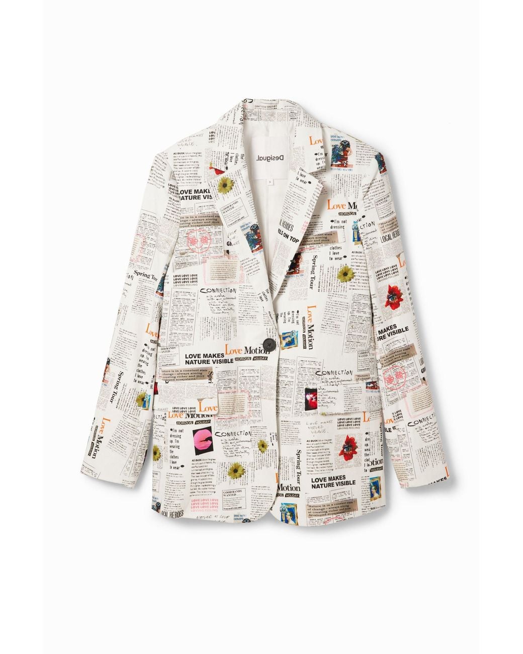 Desigual White Newspaper Blazer, Cotton
