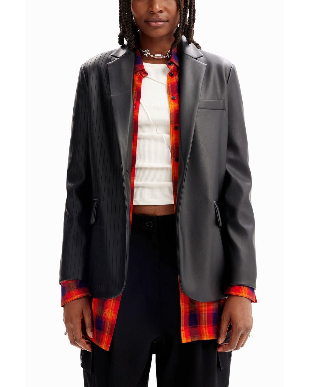 Desigual Black Leather-Effect Blazer, Polyurethane