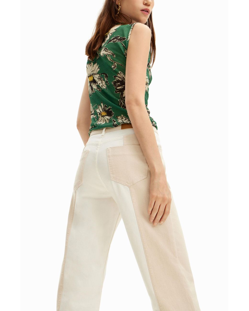 Desigual White Two-Tone Cropped Trousers, Cotton