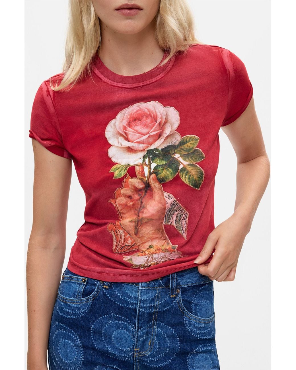 Desigual Red Printed T-Shirt, Cotton