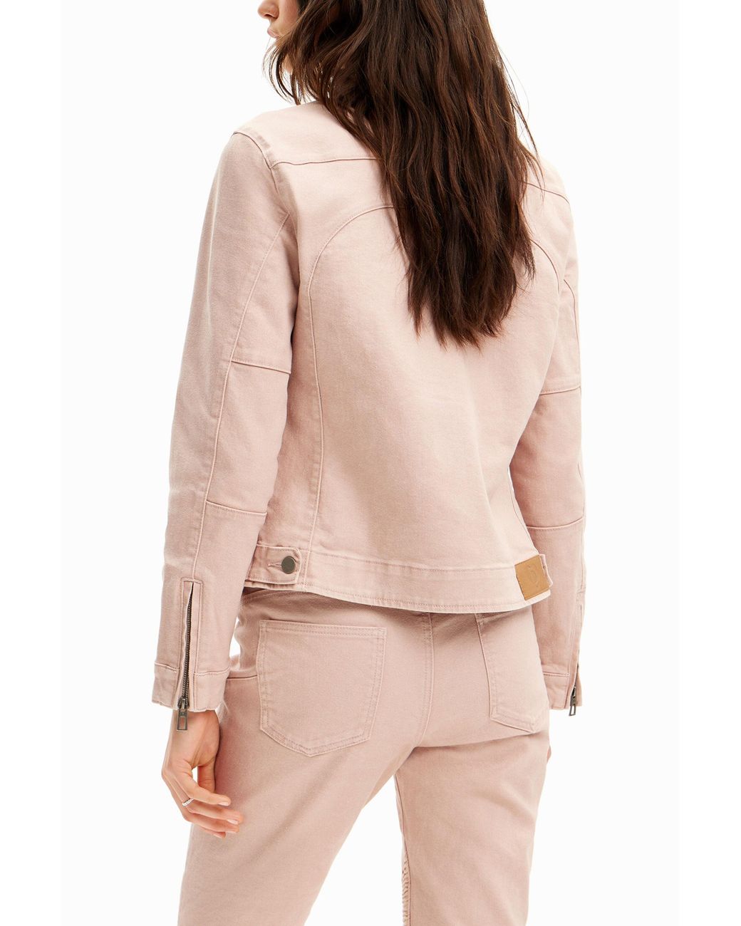 Desigual Pink Denim Biker Jacket, Cotton