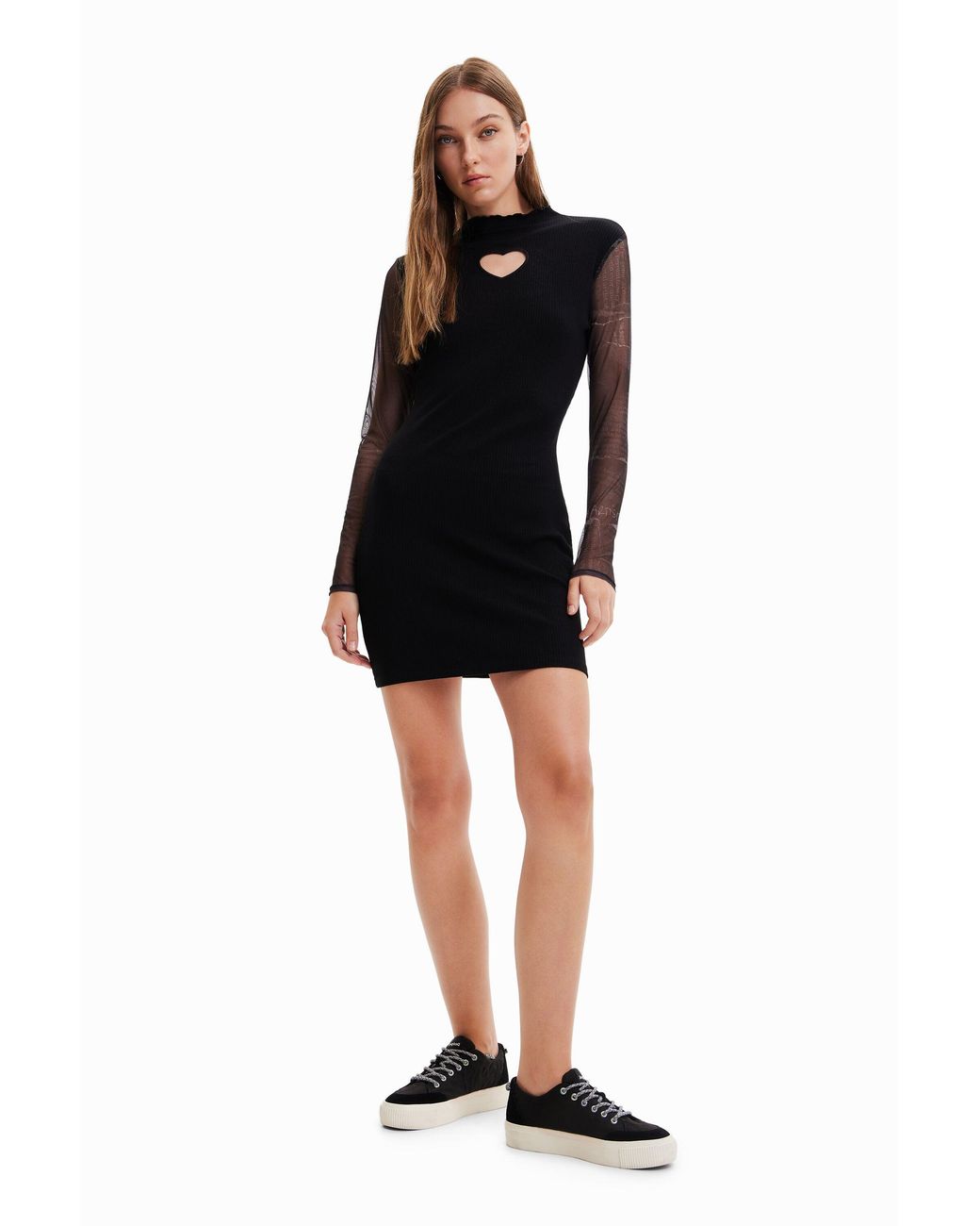 Desigual Black Ribbed Heart Mini Dress