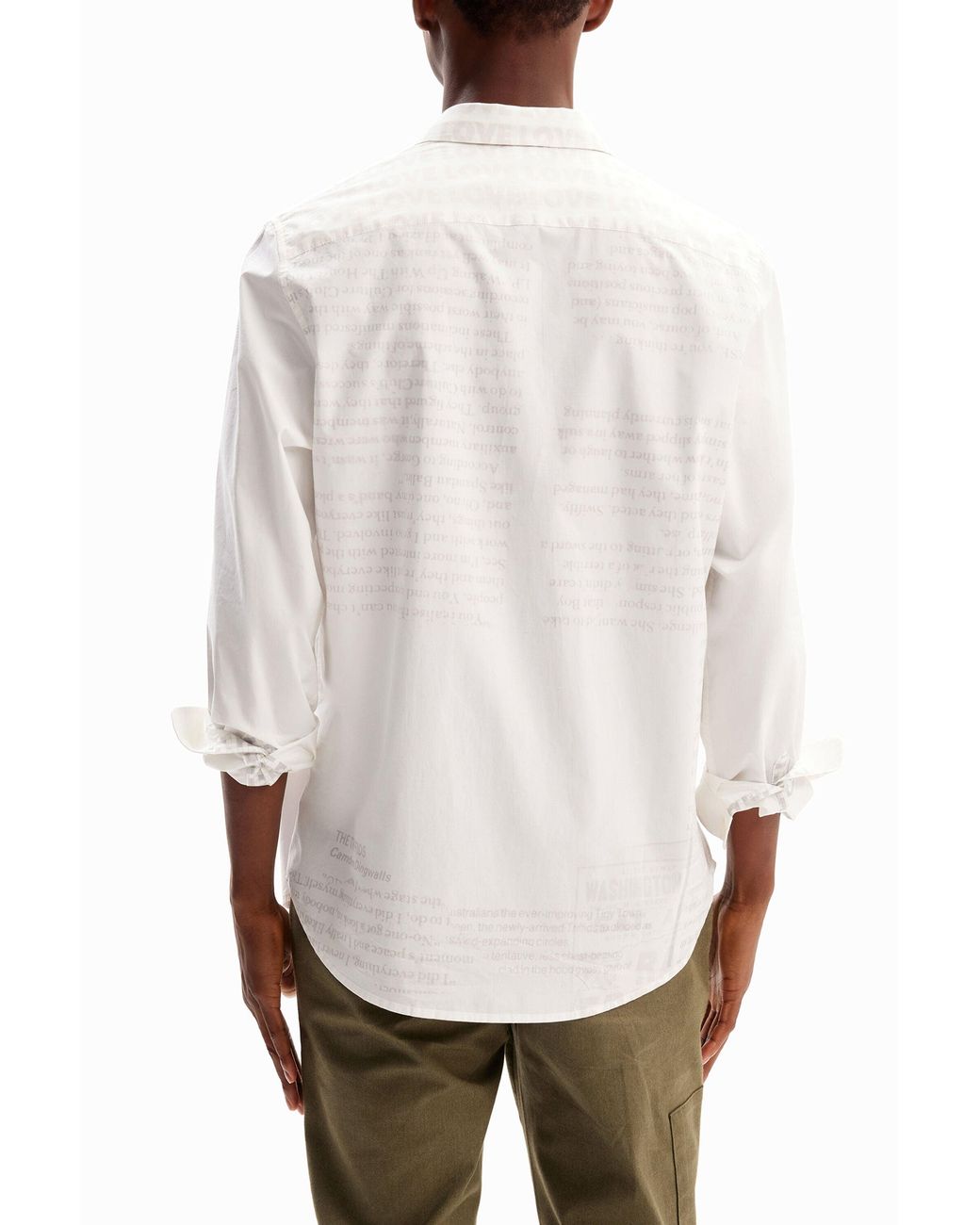 Desigual White Poplin Newspaper Shirt, Cotton for men