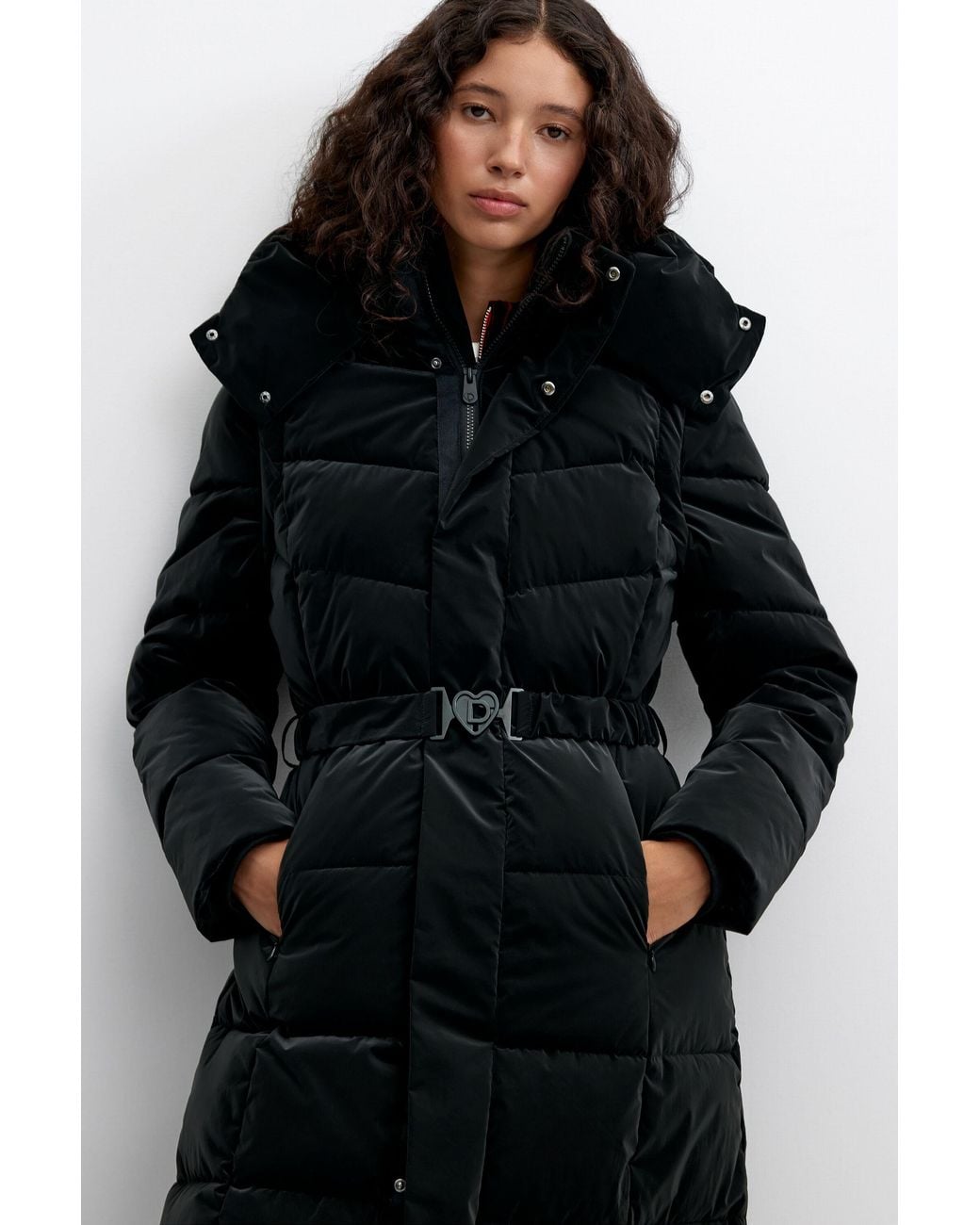 Desigual Blue Long Padded Coat, Polyurethane