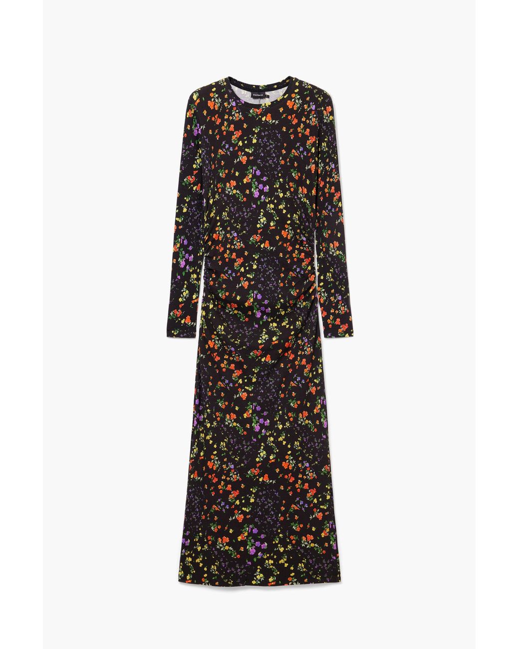 Desigual Black Slim Floral Dress, Viscose