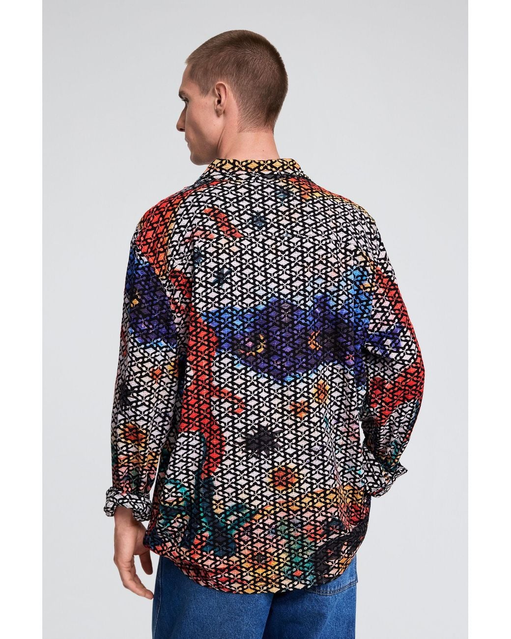 Desigual Blue Embroidered Printed Shirt for men