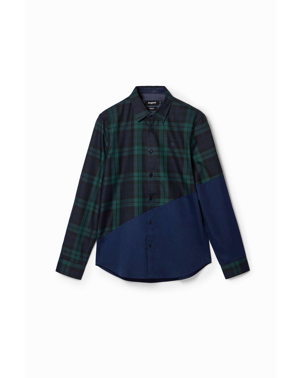 Desigual Blue Patchwork Check Shirt, Cotton for men