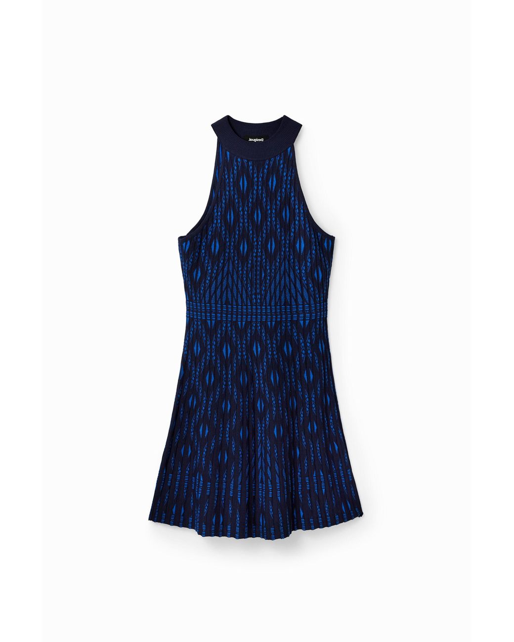 Desigual Blue Short Geometric Knit Dress, Viscose