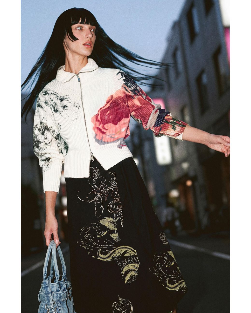 Desigual Blue Floral Knit Jacket