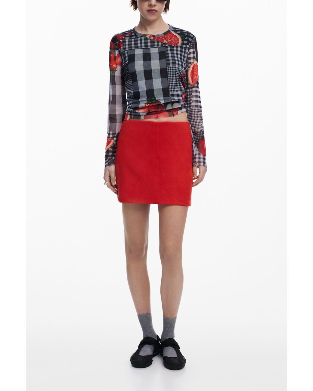 Desigual Red Vichy Tulle Fruit T-Shirt, Polyester
