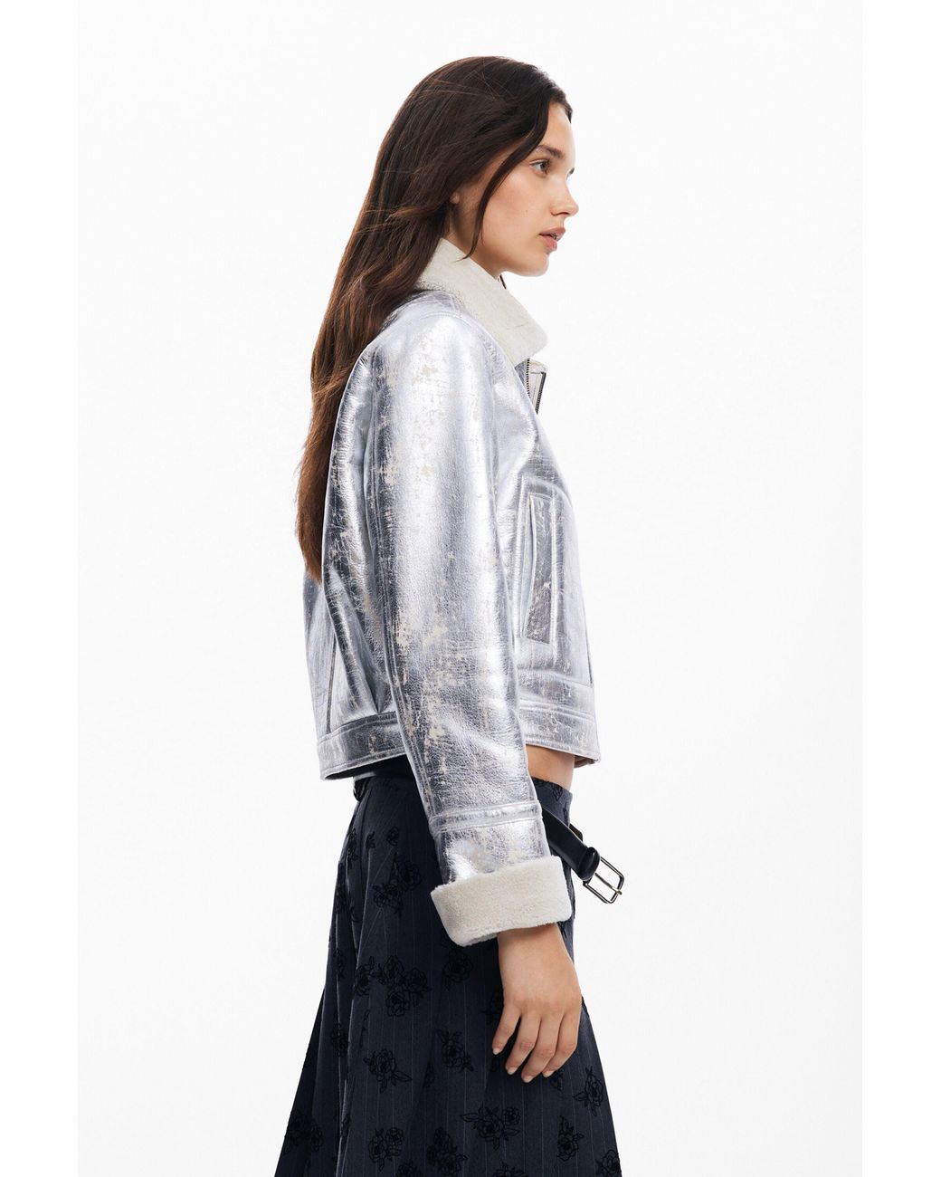 Desigual White Metallic Jacket, Polyester