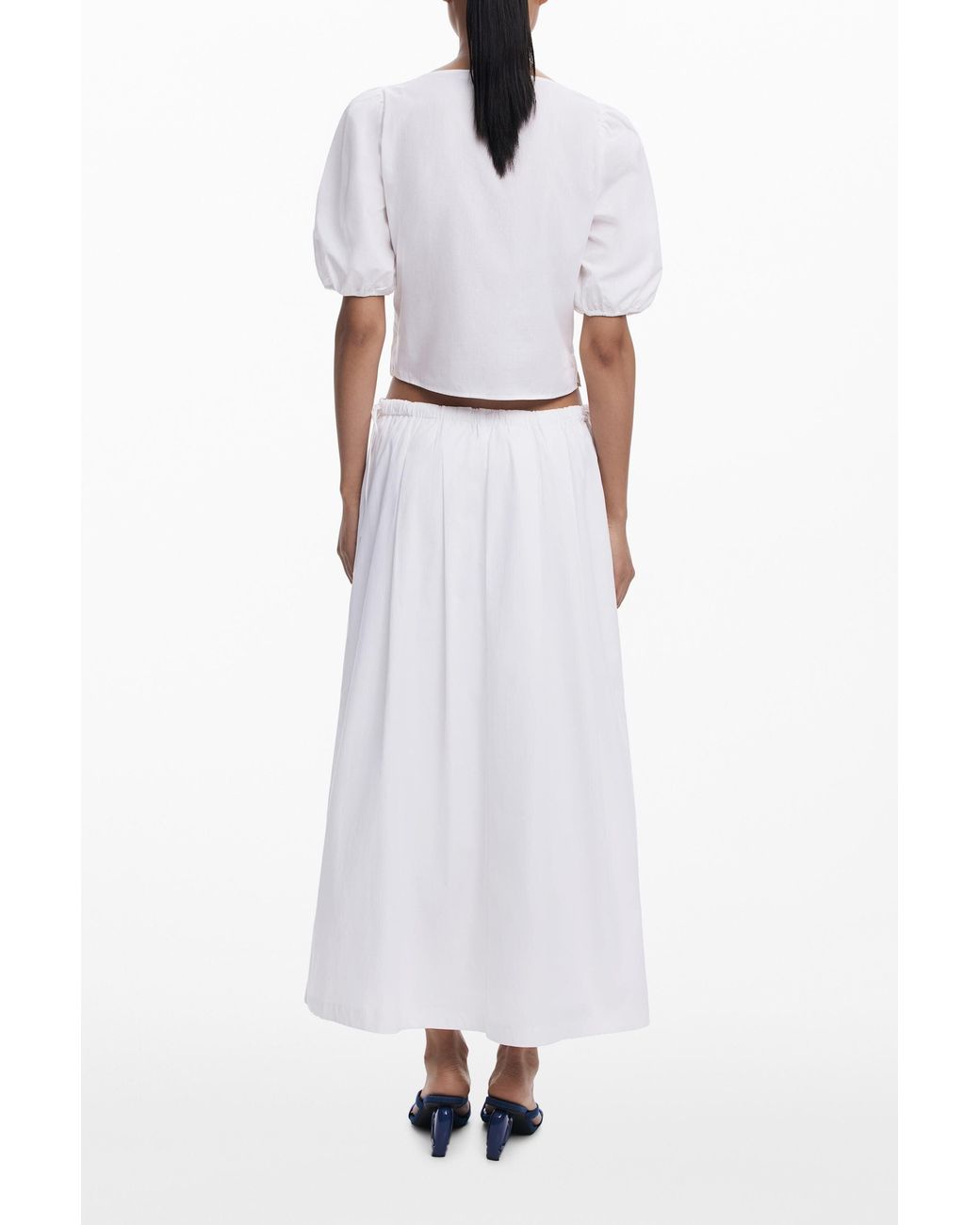 Desigual White Embroidered Midi Skirt, Cotton