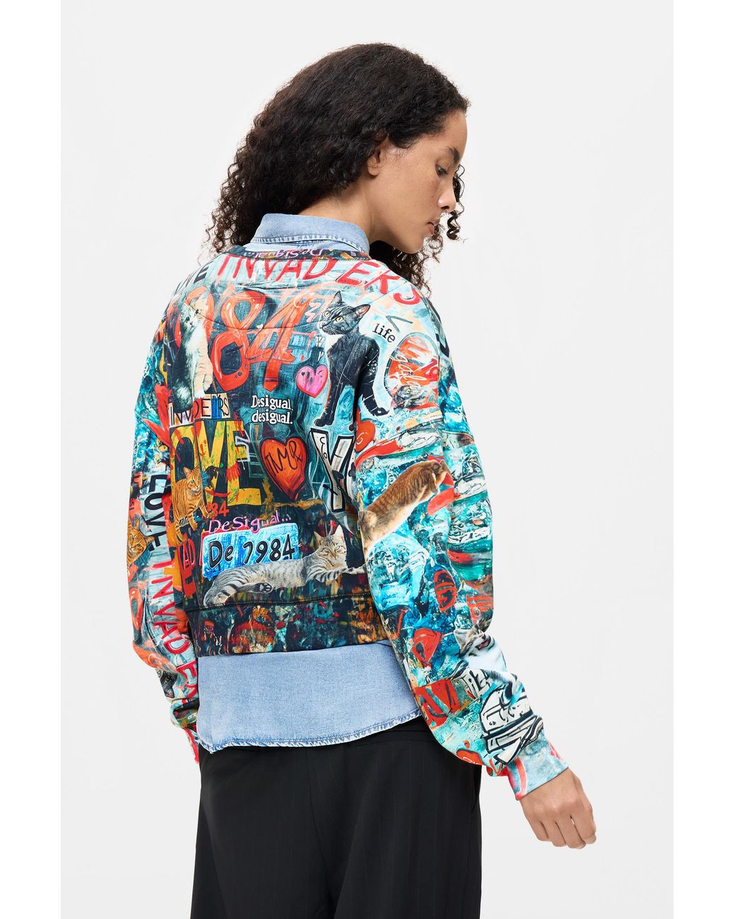 Desigual Blue Printed 100% Cotton Sweatshirt, Cotton