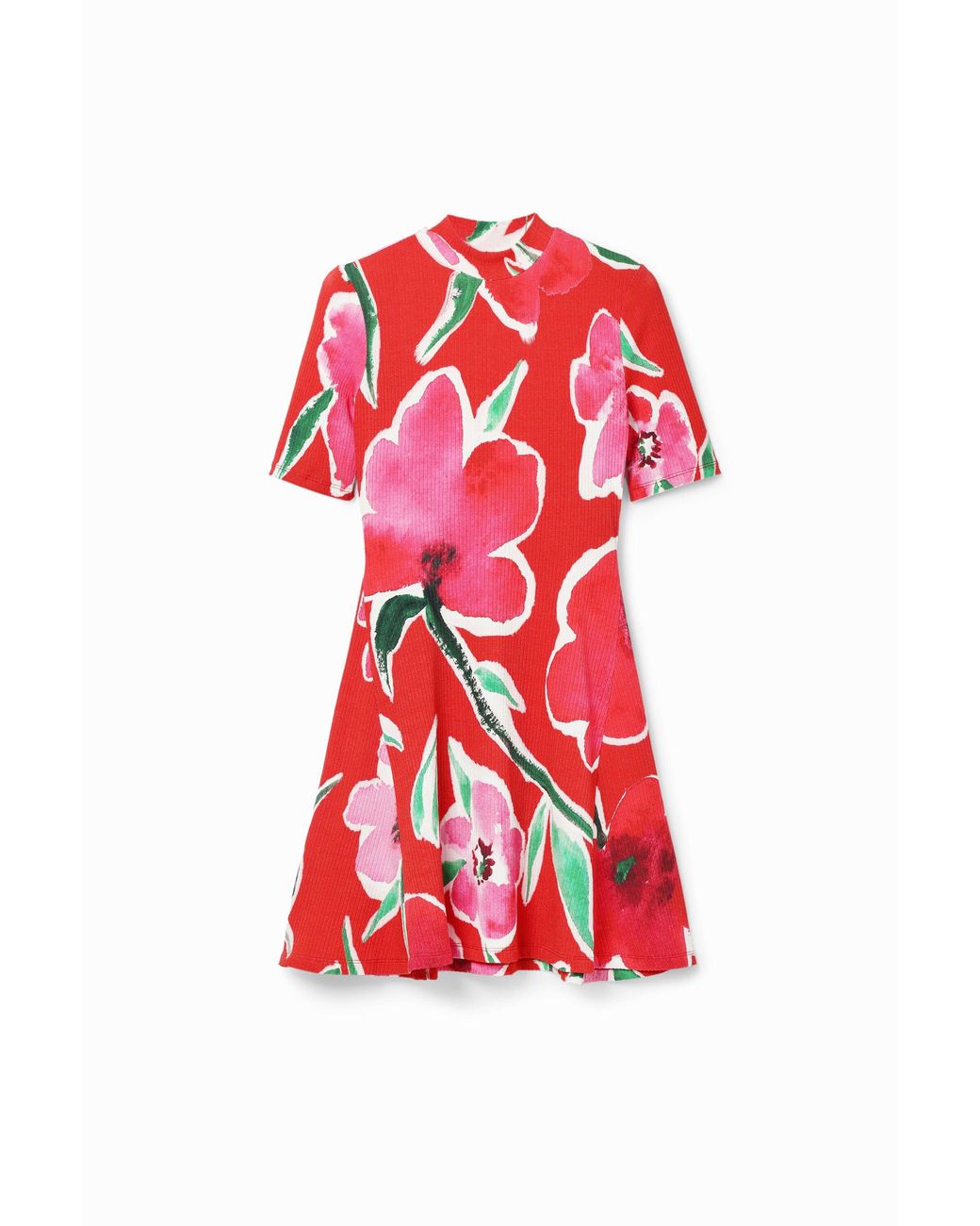 Desigual Red Short Floral Skater Dress, Viscose