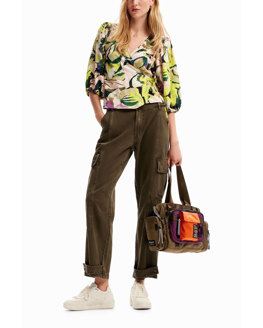 Desigual Metallic Floral Wrap Blouse, Polyester
