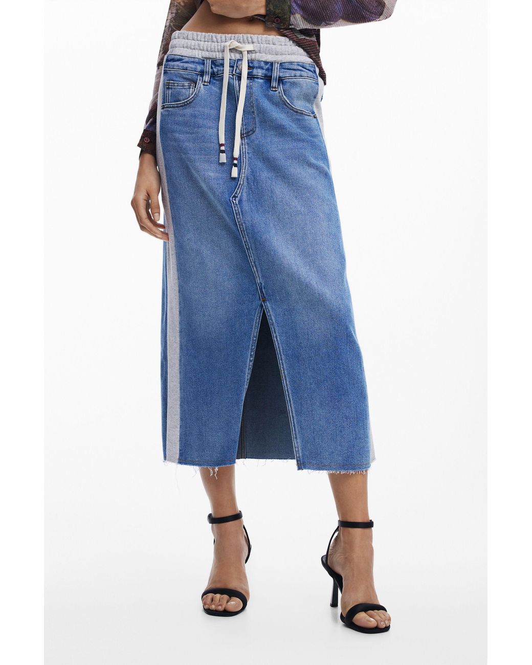 Desigual Blue Hybrid Denim Midi Skirt