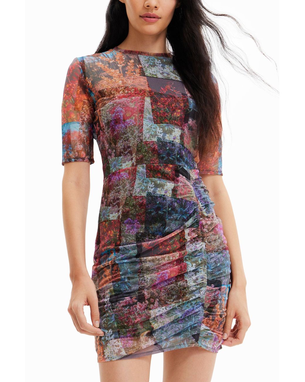 Desigual Red Short Forest Dress, Polyester