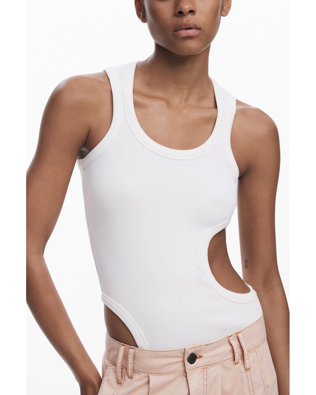 Desigual Pink Cut-Out Sleeveless T-Shirt, Viscose