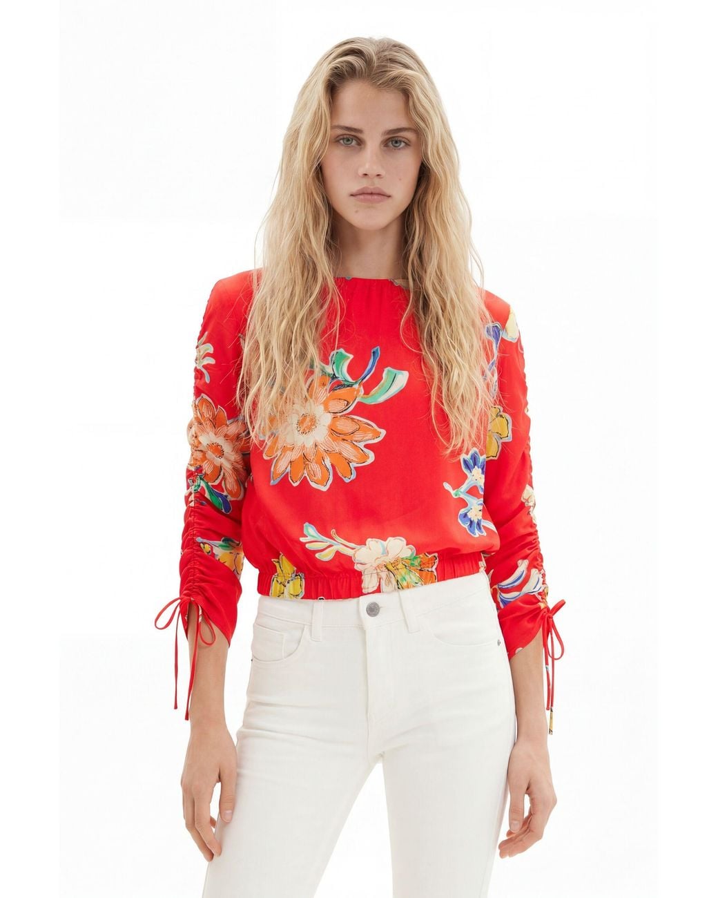 Desigual Short Gathered Floral Blouse, Viscose