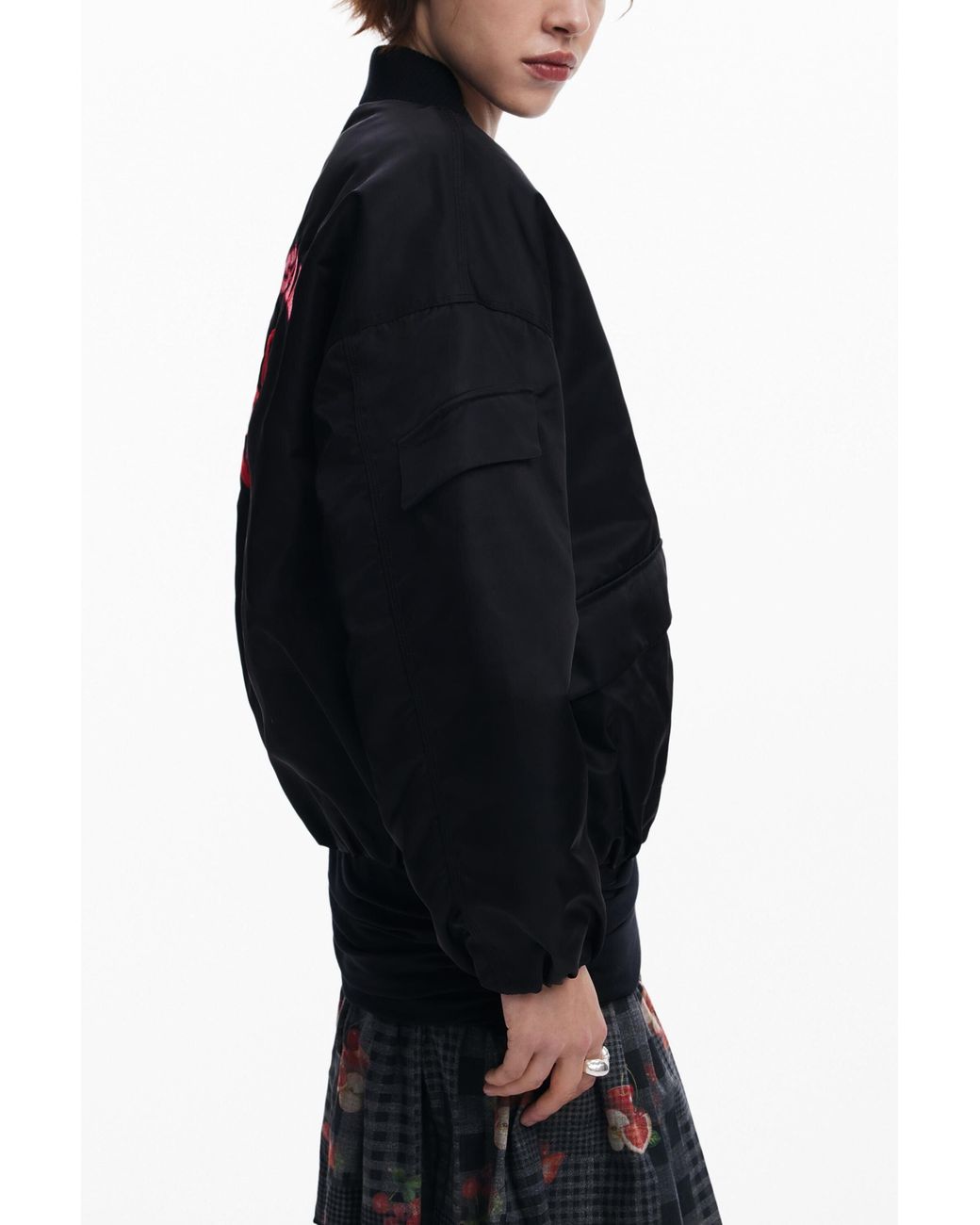 Desigual Black Cherry Bomber Jacket, Polyamide