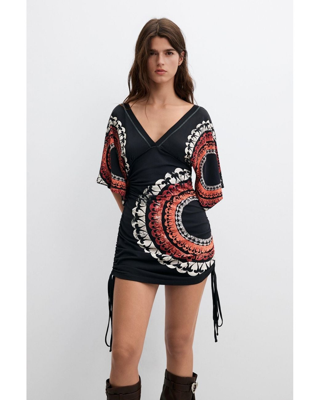 Desigual Black Vintage Ruched Short Dress, Cotton