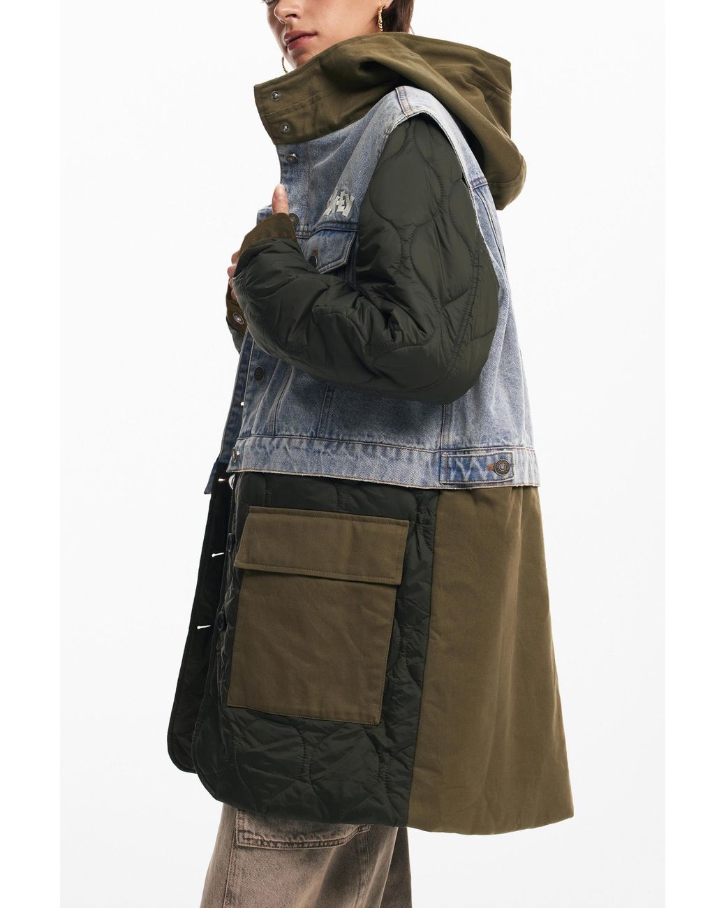 Desigual Blue Hybrid Parka With Mickey Hood, Cotton