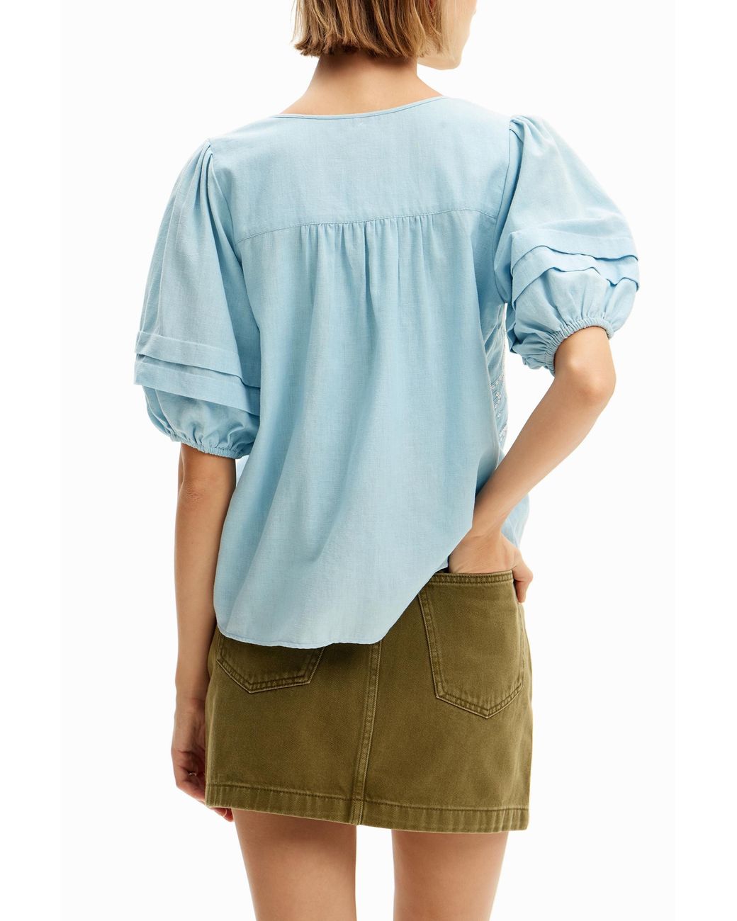 Desigual Blue Embroidered Boho Blouse