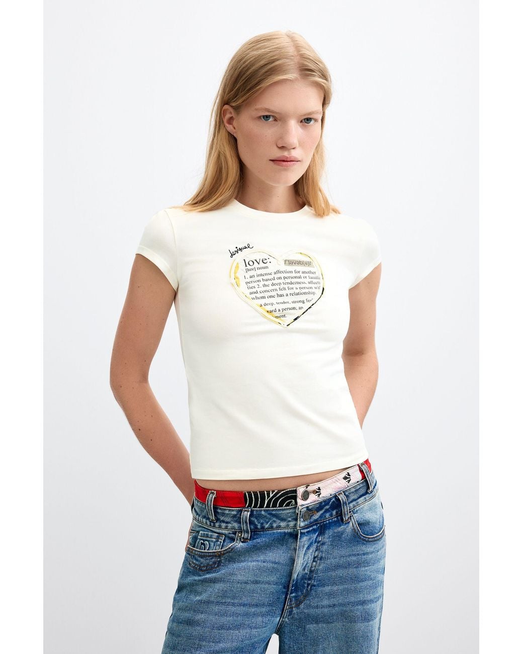 Desigual White T-Shirt With Message Print, Cotton