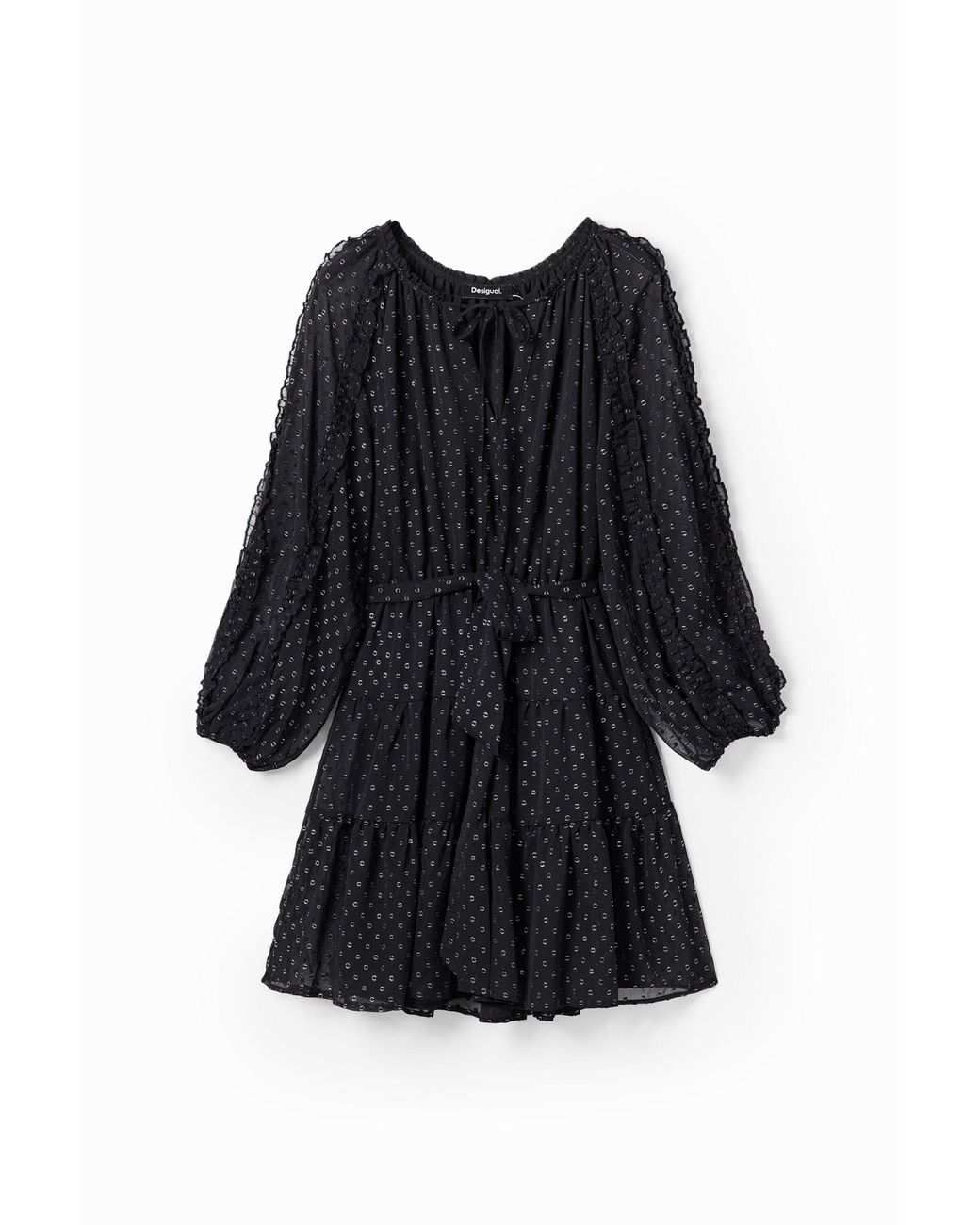 Desigual Black Short Plumeti Chiffon Dress, Polyester