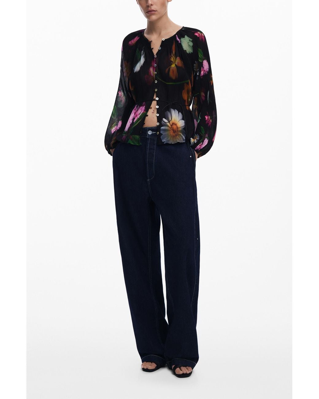 Desigual Black Floral Blouse, Polyester