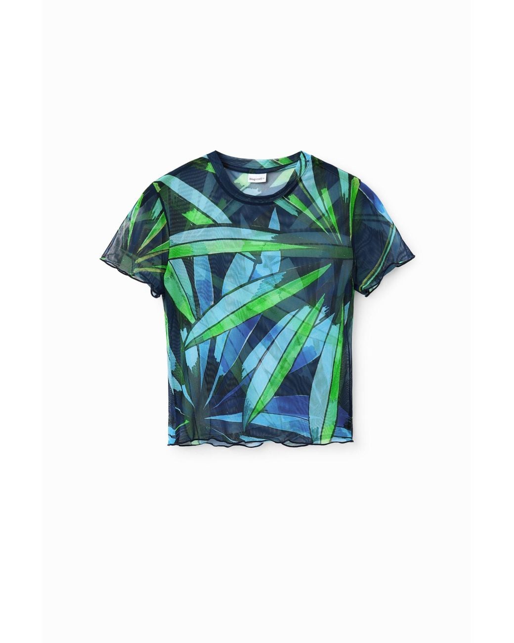 Desigual Green Short Tropical Tulle T-Shirt, Polyester