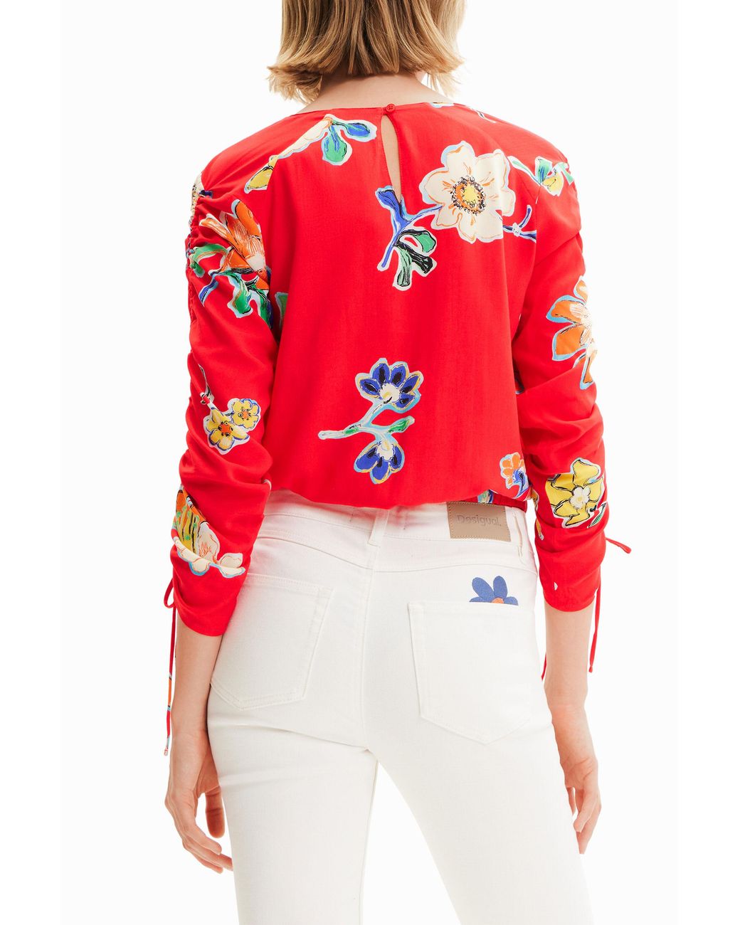 Desigual Short Gathered Floral Blouse, Viscose