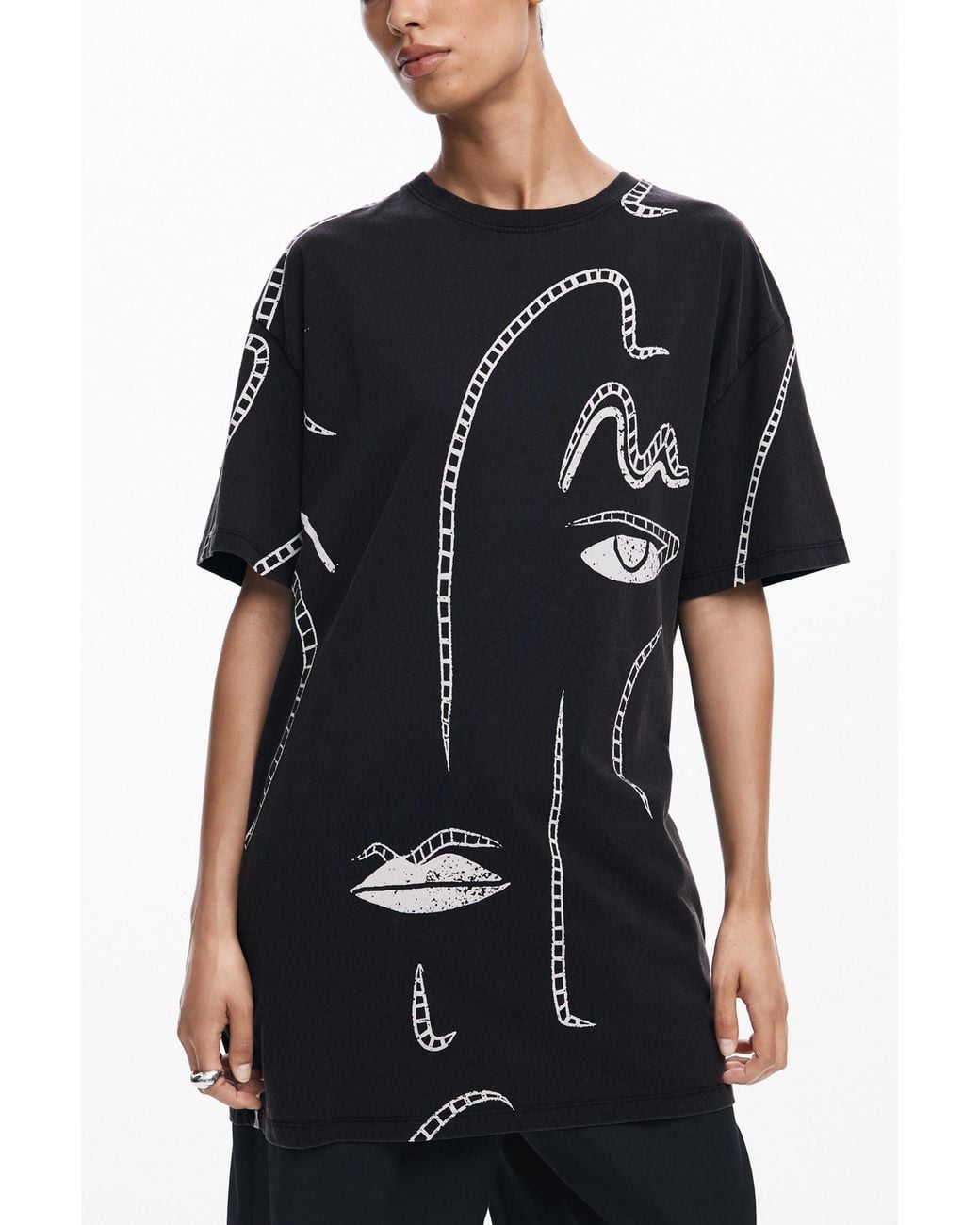 Desigual Black Illustrated Dress, Cotton