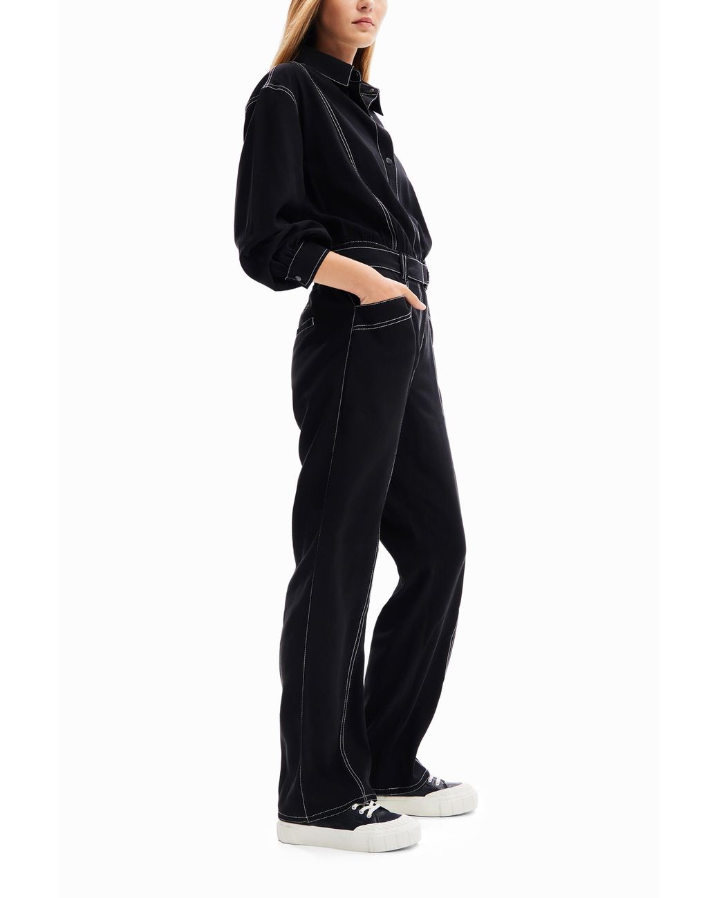 Desigual Black Stitching Boilersuit, Viscose