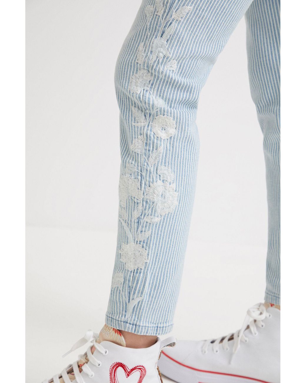 Desigual Blue Striped Skinny Jeans, Cotton